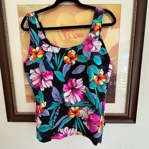 Swimsuits For All Vibrant Floral Tank Top - Black and Multicolor